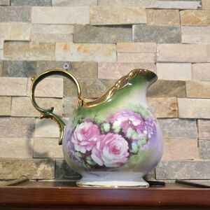 Floral Pitcher with Gold Accents